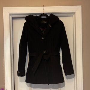 Apt. 9 Women's Black Trench Coat with Hood - Medium